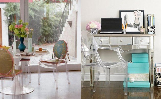 Sala com móveis de acrílico