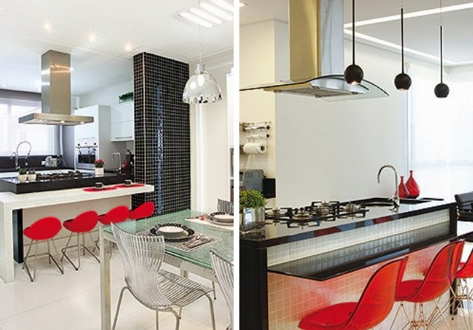 Cozinha com banquetas de acrílico