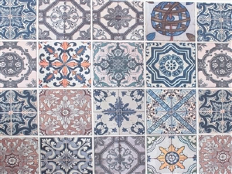 Tecido com estampa digital de azulejos portugueses