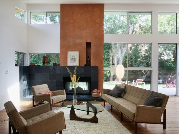 Living moderno com mesa de centro de design Isamu Noguchi