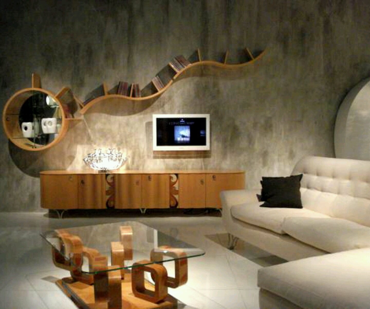 Sala de estar moderna com sofá e decoração contemporânea