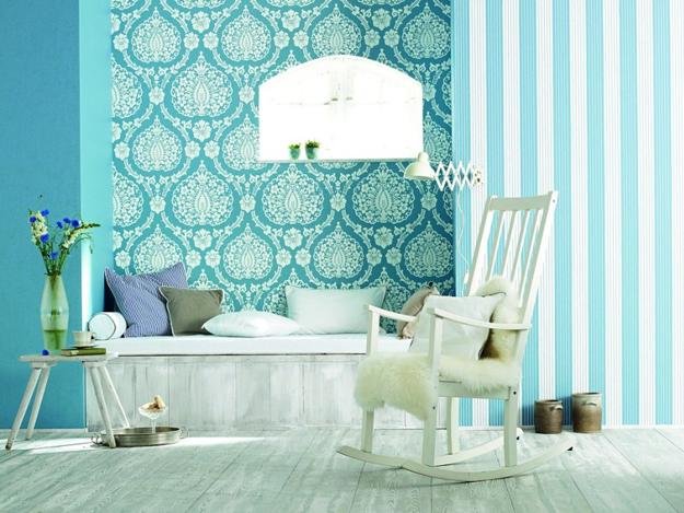 Ambiente decorado com verde e azul