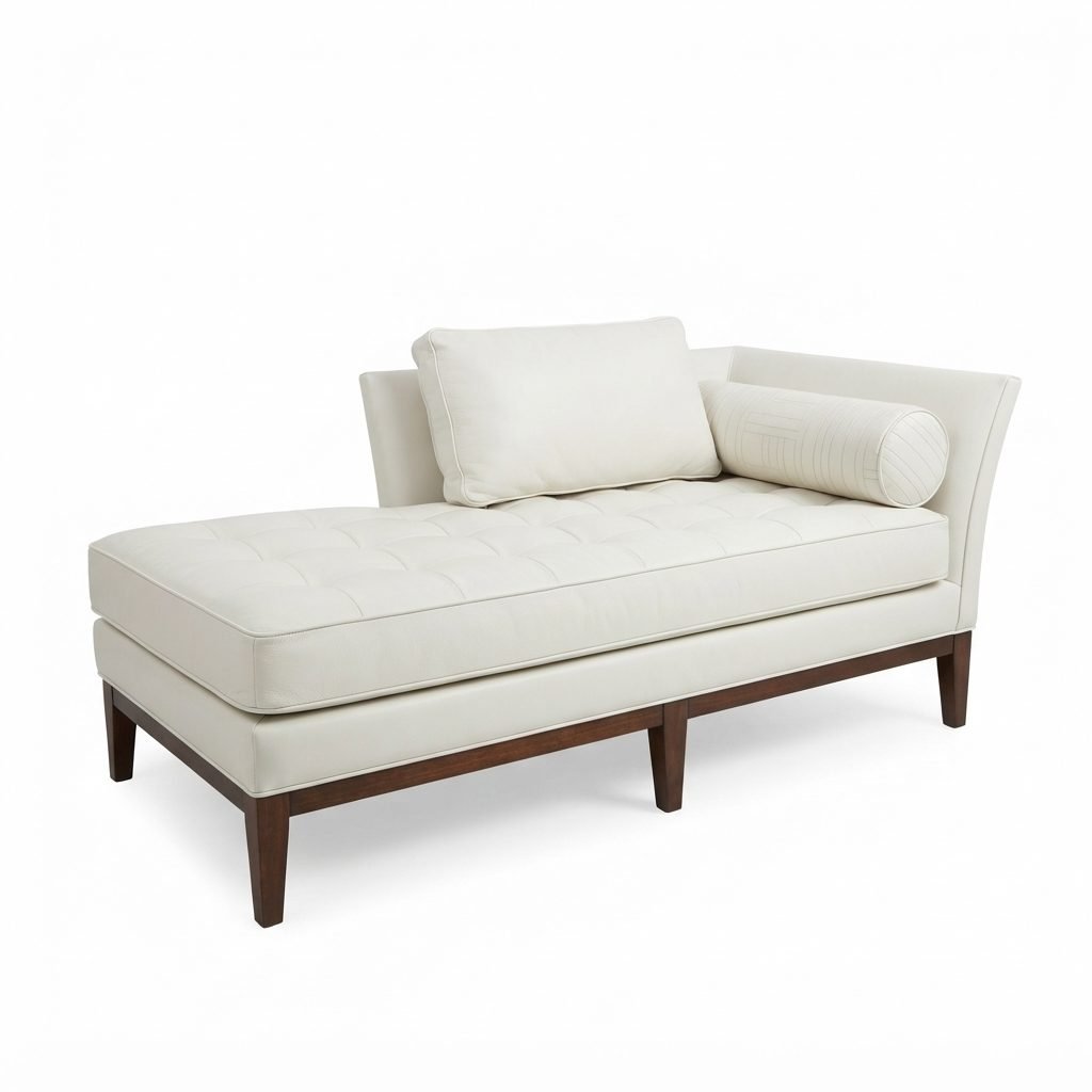 Chaise CH 326 em couro branco, pés de madeira em tom escuro, vista de três quartos em fundo neutro.