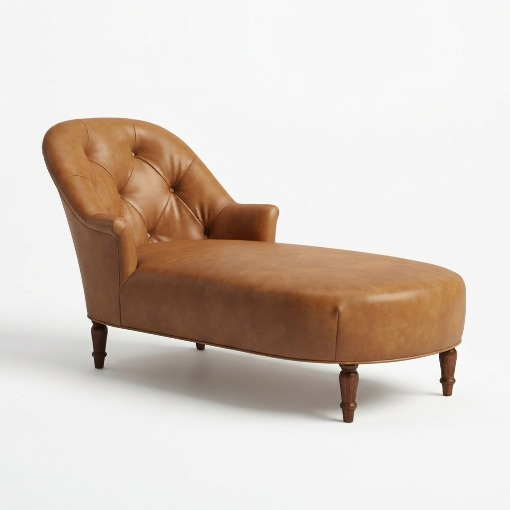 Chaise CH 376 estofada em couro caramelo dourado com encosto capitonê e pés torneados em madeira escura, vista de três quartos.