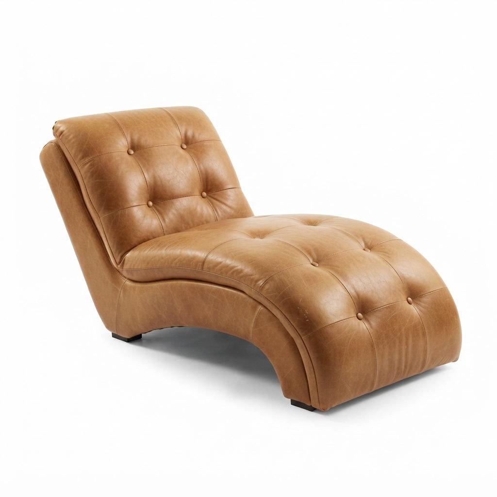 Chaise CH 399 em couro caramelo com curva em S, acabamento capitonê no assento e pés baixos em madeira escura, vista de três quartos.