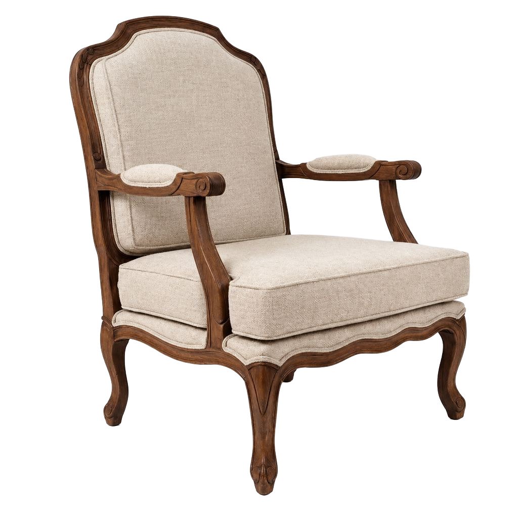 Poltrona Imperial em linho bege, em fundo branco
