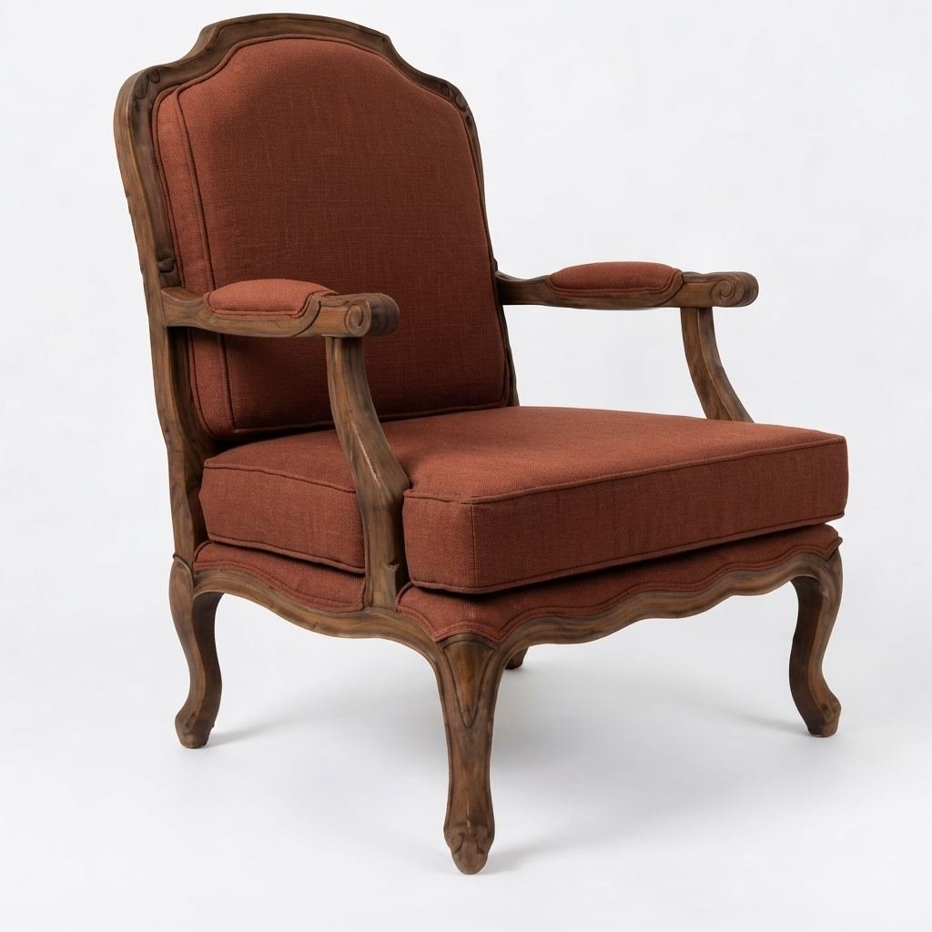 Poltrona Imperial em tecido terracota, em fundo branco