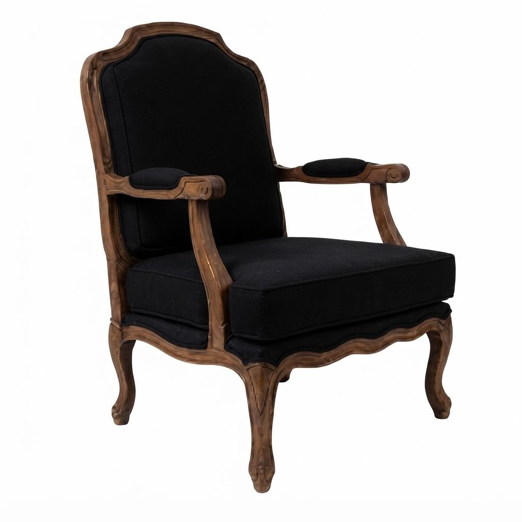 Poltrona Imperial em veludo preto, em fundo branco