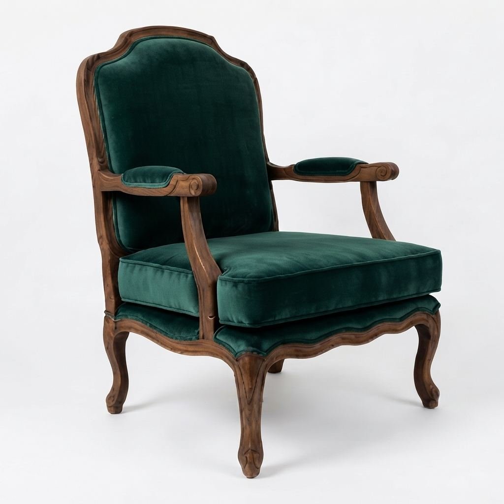 Poltrona Imperial em veludo verde, em fundo branco